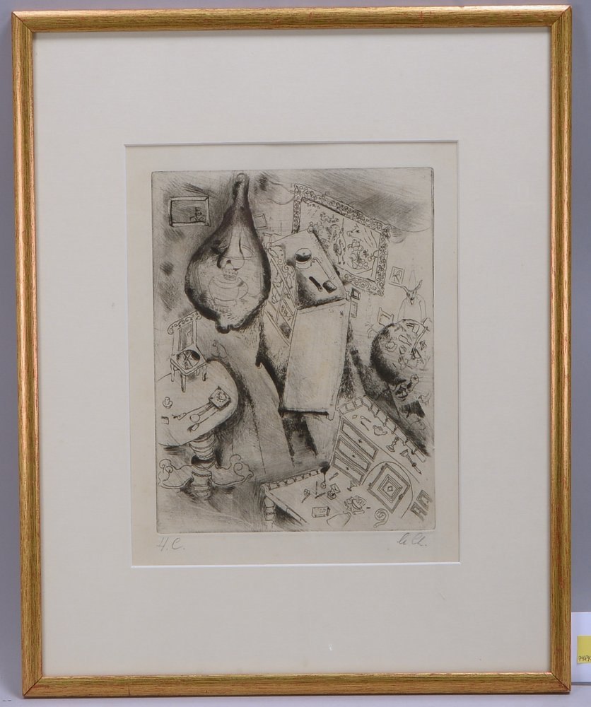 Chagall, Marc, 'Puschkins Zimmer', Radierung, Auflage hier: 'HC', monogr., hinter Glas