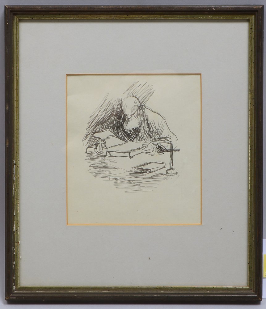 Slevogt, Max, 'Der Eremit', orig. Federzeichn., monogr. 'MS', unter PP hinter Glas