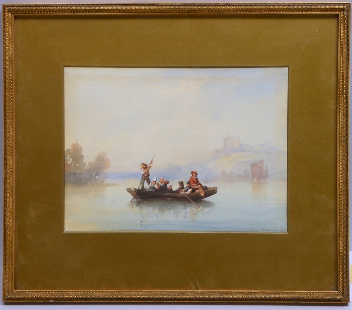 Delacroix, Auguste, 'La promenade en bateau', Aquarell, sign./dat. '1841', hinter Glas