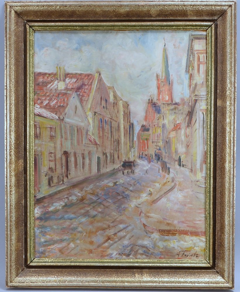 Gemälde, 'Alte Gassenansicht', Öl/Platte, sign. 'A. Finck'(?); Rahmenmaße 74,5 x 59,5 cm