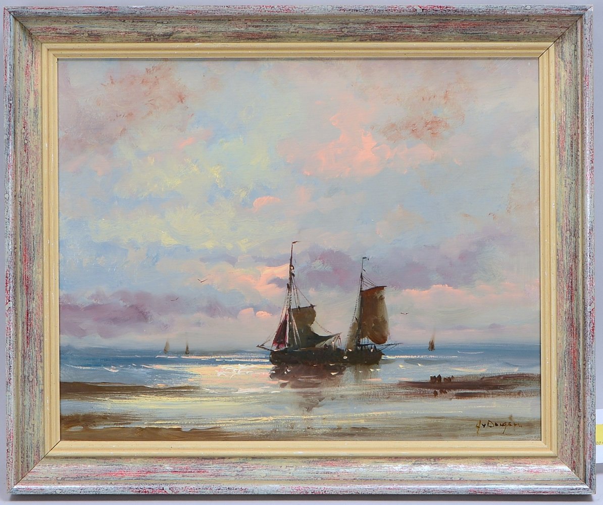 van Dongen, Harrij, 'Segelboote an der Küste', Öl auf Holz/ger., unten re. sign.; Maße 48 x 58 cm