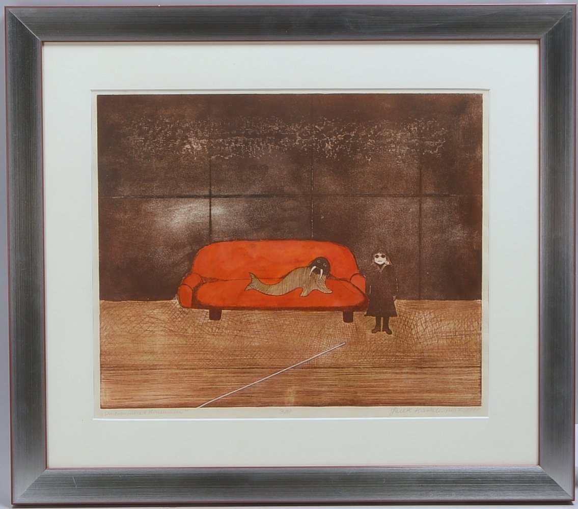 Kawalerowicz, Jacek, 'Auf dem Sofa', Farbrad., '3/10', bez. und sign./dat., hinter Glas