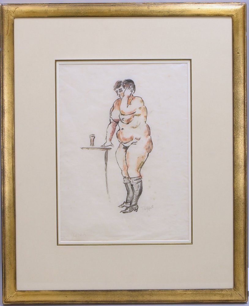 Tappert, Georg, 'Betty am Tisch', Farbmonotypie, sign./dat '1913', unter PP hinter Glas