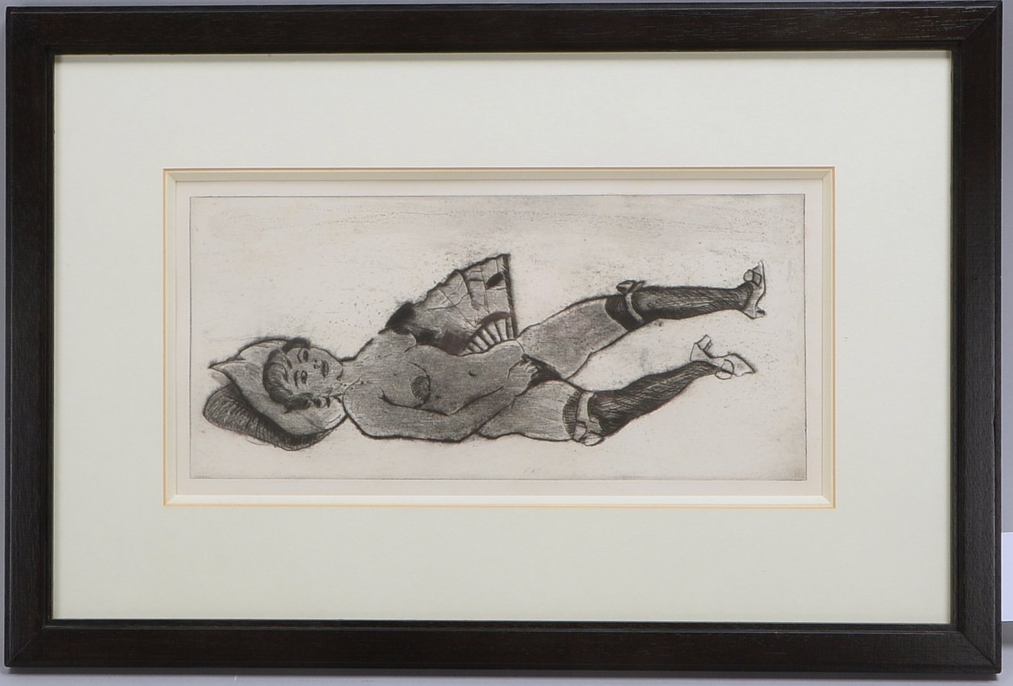 Tappert, Georg, 'Betty liegend', Radierung, unsign., unter PP hinter Glas; Maße 17,7 x 38 cm