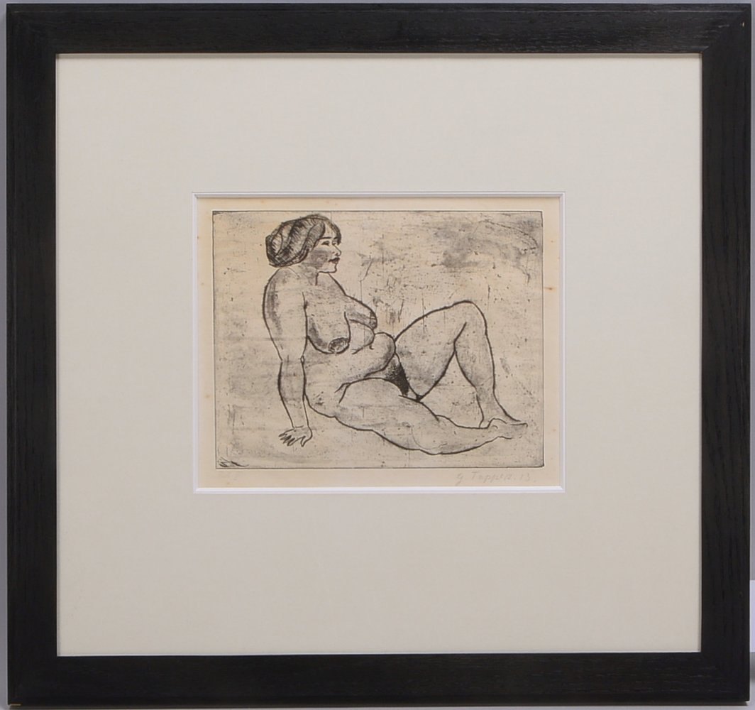 Tappert, Georg, 'Sitzende Betty mit aufgestütztem Arm', Radierung, sign./dat., hinter Glas