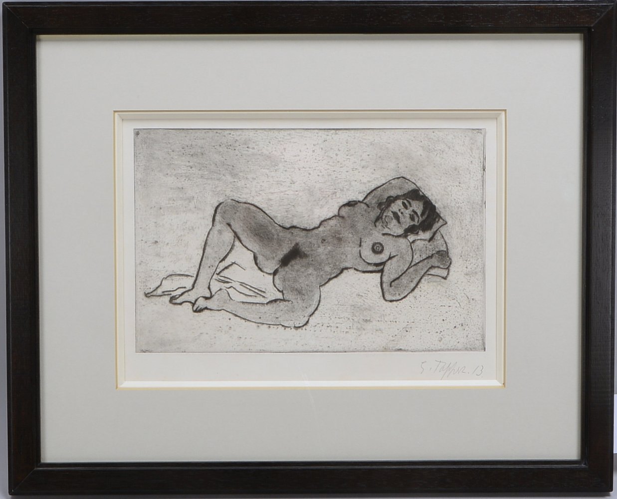 Tappert, Georg, 'Betty auf dem Rücken liegend...', Radierung, sign./dat., hinter Glas
