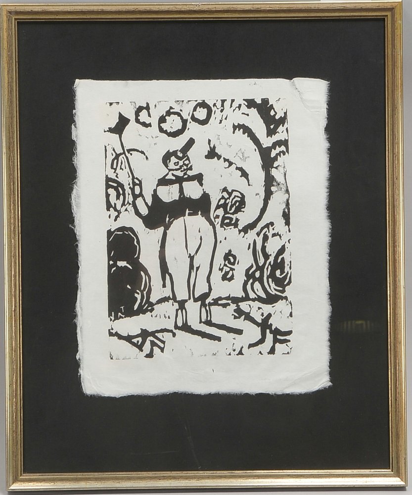 Tappert, Georg, 'Stehender Clown', Linolschnitt/Japan (1910/1911), unsign., hinter Glas
