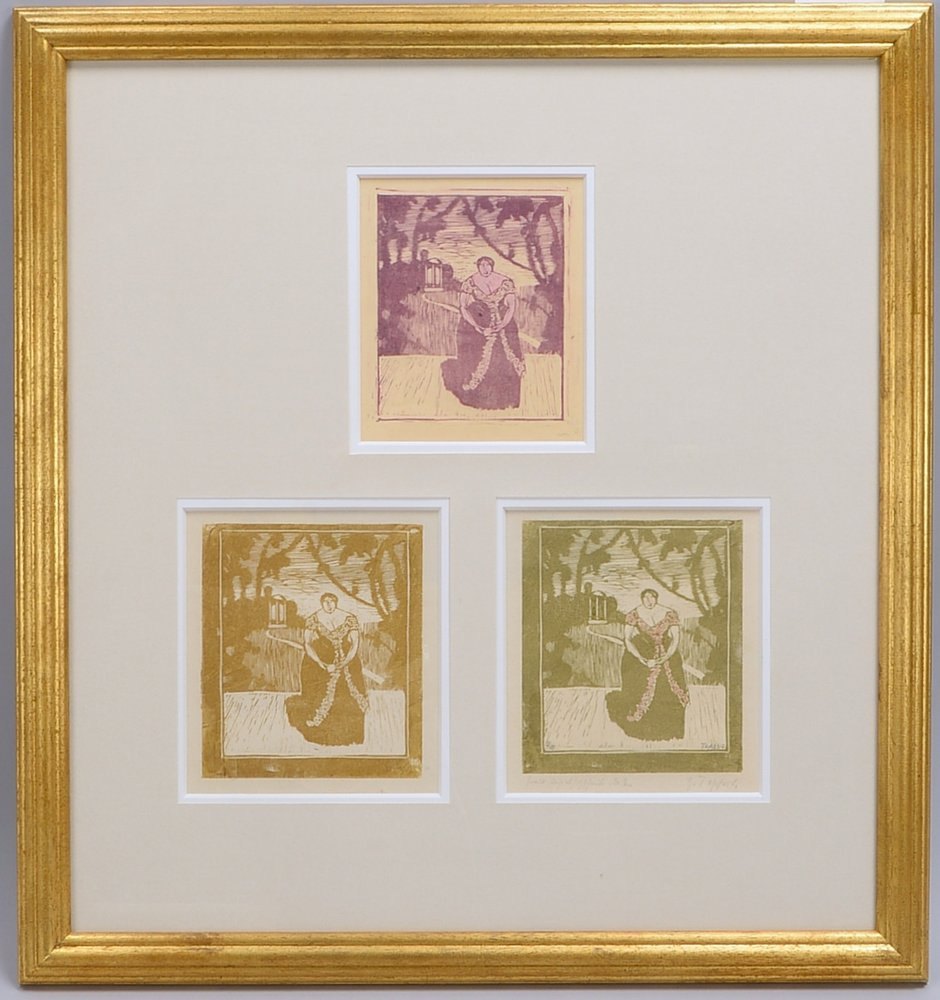 Tappert, Georg, 'Die Sängerin', 3x Farbholzschn./versch. Ausf., 1x sign./dat., hinter Glas