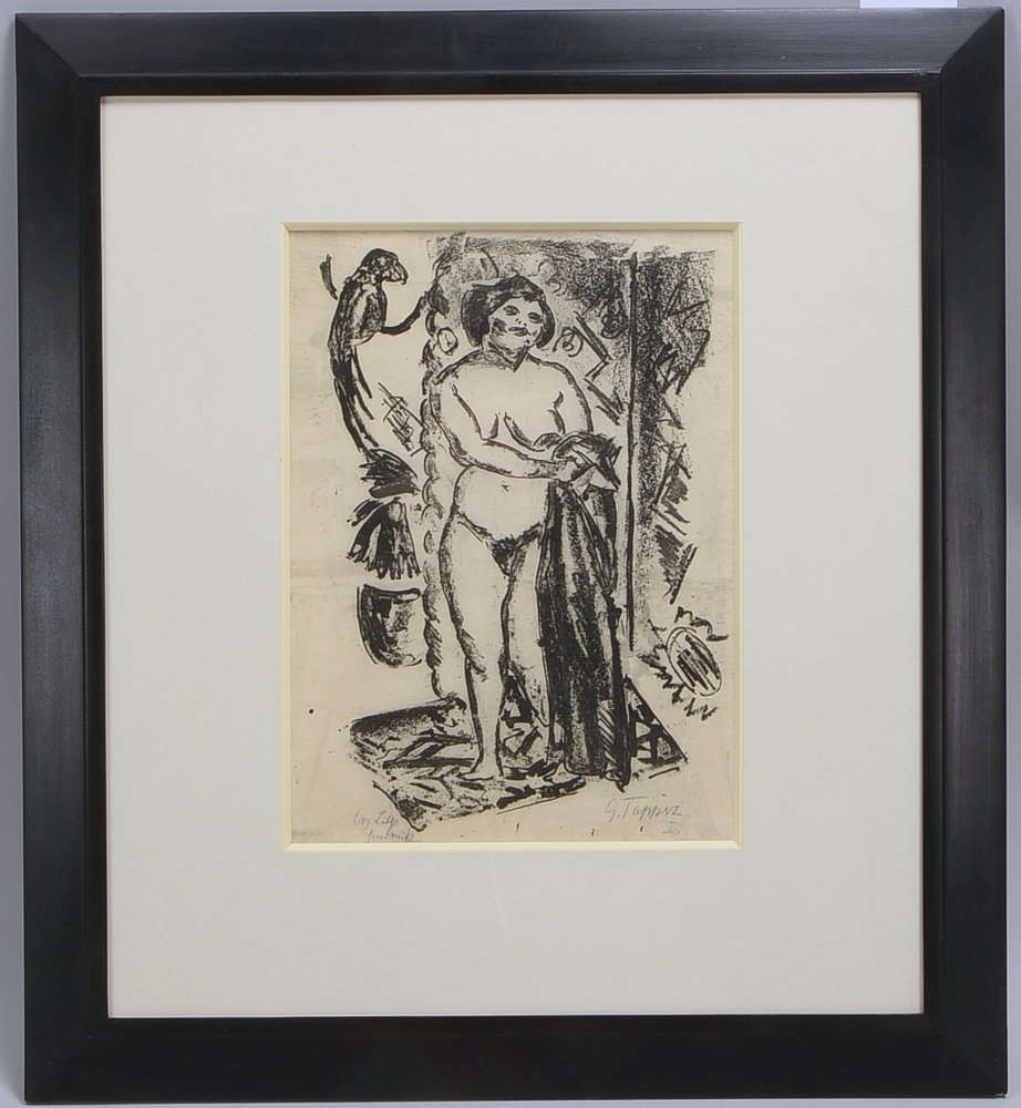 Tappert, Georg, 'Stehende Betty mit Papagei', Lithografie, sign./dat. '1914', hinter Glas