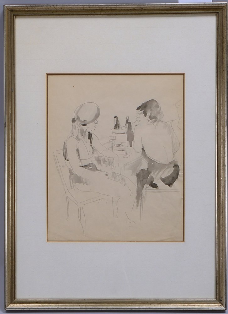 Tappert, Georg, 'Betty mit Freunden am Tisch', aquarell. Bleistiftzeichn., unsign., unter PP