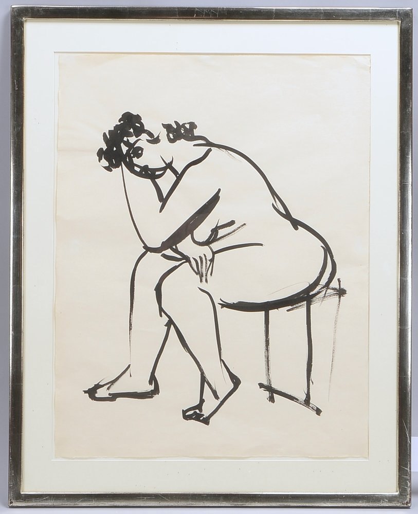 Seitz, Gustav, 'Sitzender Akt', Tuschezeichn. (1957), Nachlassstempel, unter PP hinter Glas