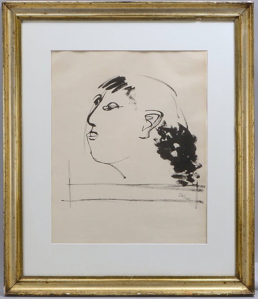 Seitz, G., 'Mädchenportrait', Tuschezeichn., unten re. sign./dat. (19)'56', hinter Glas