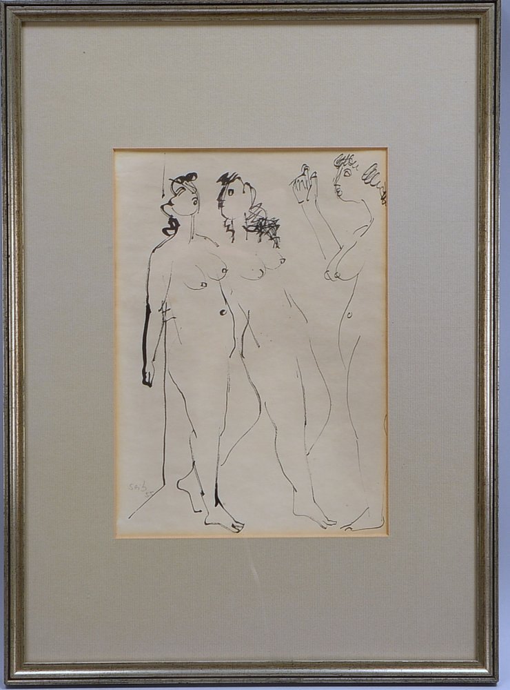 Seitz, Gustav, 'Drei Akte', Tuschezeichn., unten li. sign./dat. (19)'55', unter PP hinter Glas
