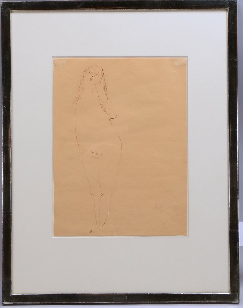 Seitz, Gustav, 'Weibl. Akt', Federzeichn. (Studie aus 'Susanna'-Zyklus), bleisign., hinter Glas