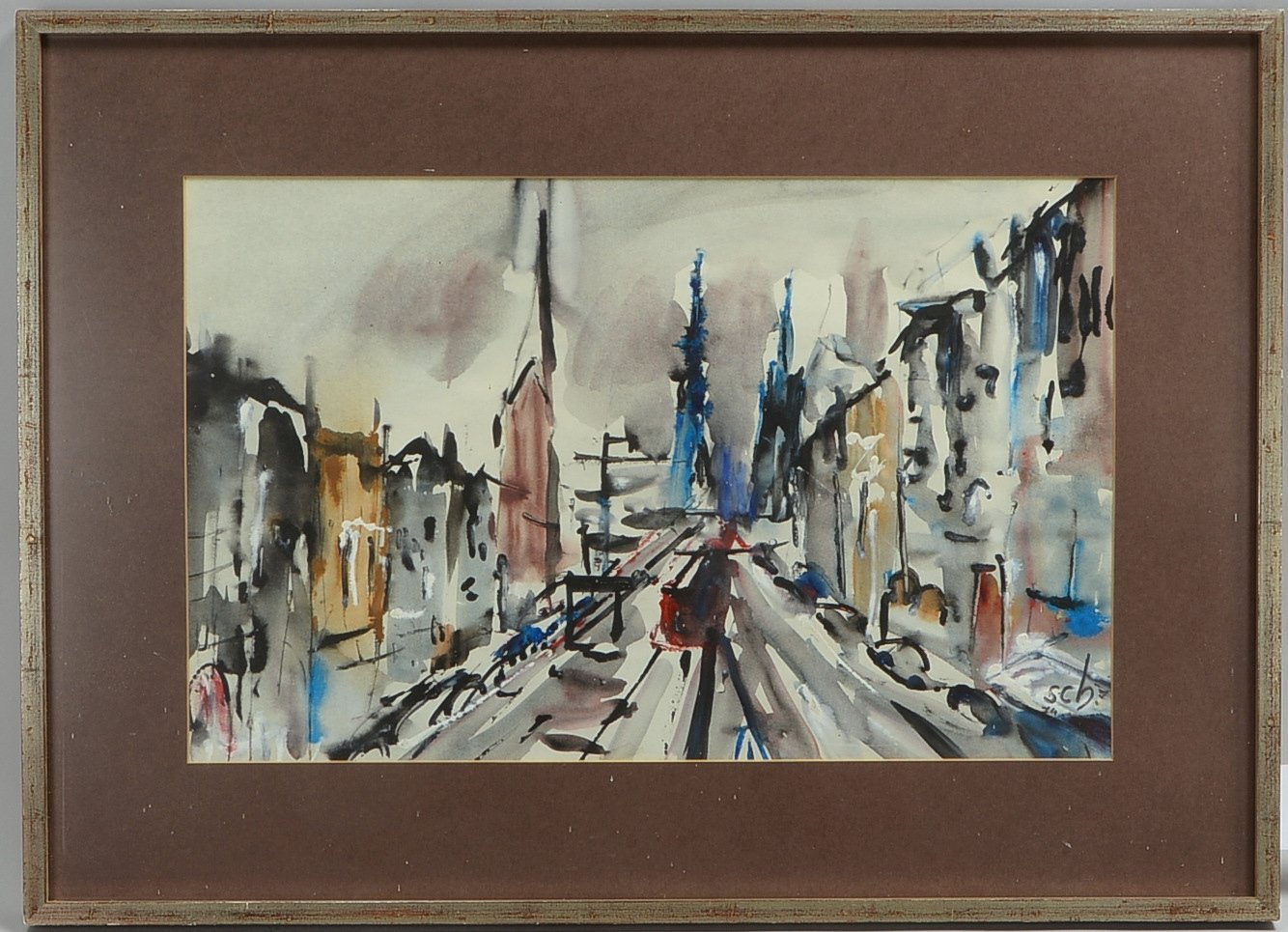 Aquarell, 'Straßenschlucht', unten re. sign. 'Sch...', dat. (19)'74', hinter Museumsglas