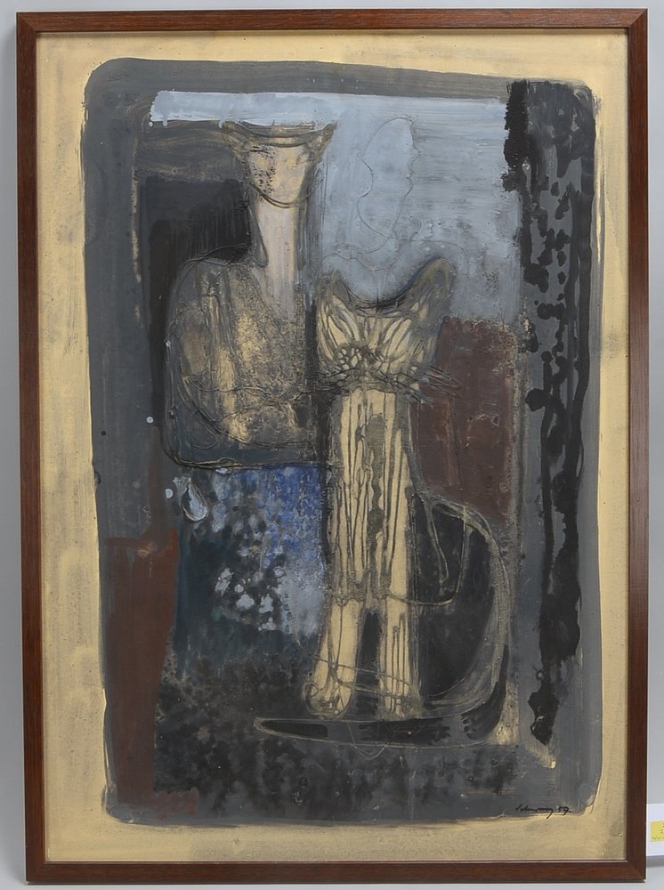 Schwarz, Heinrich, 'Zwei Katzen', Mischtechnik/Karton, unten re. sign./dat. (19)'59'