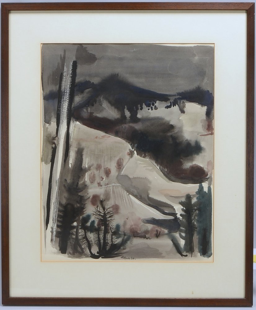 Schwarz, H., 'Landschaft', Aquarell, sign./dat. (19)'50'; Rahmenmaße 79 x 66 cm