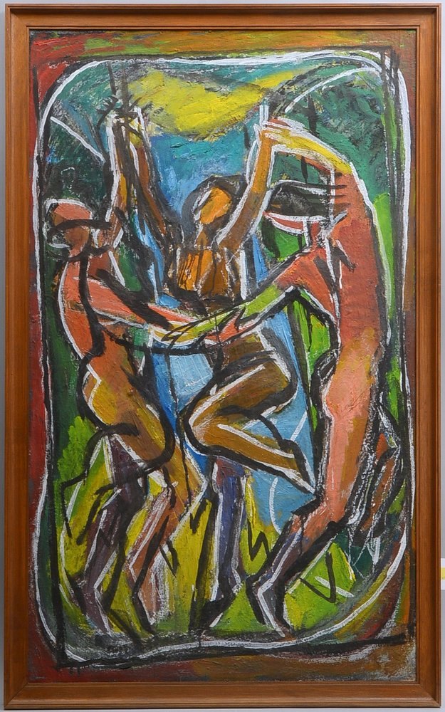 Gemälde, 'Drei weibliche Akte im Reigen', Öl/Lw, unsign.; Rahmenmaße 122 x 76 cm