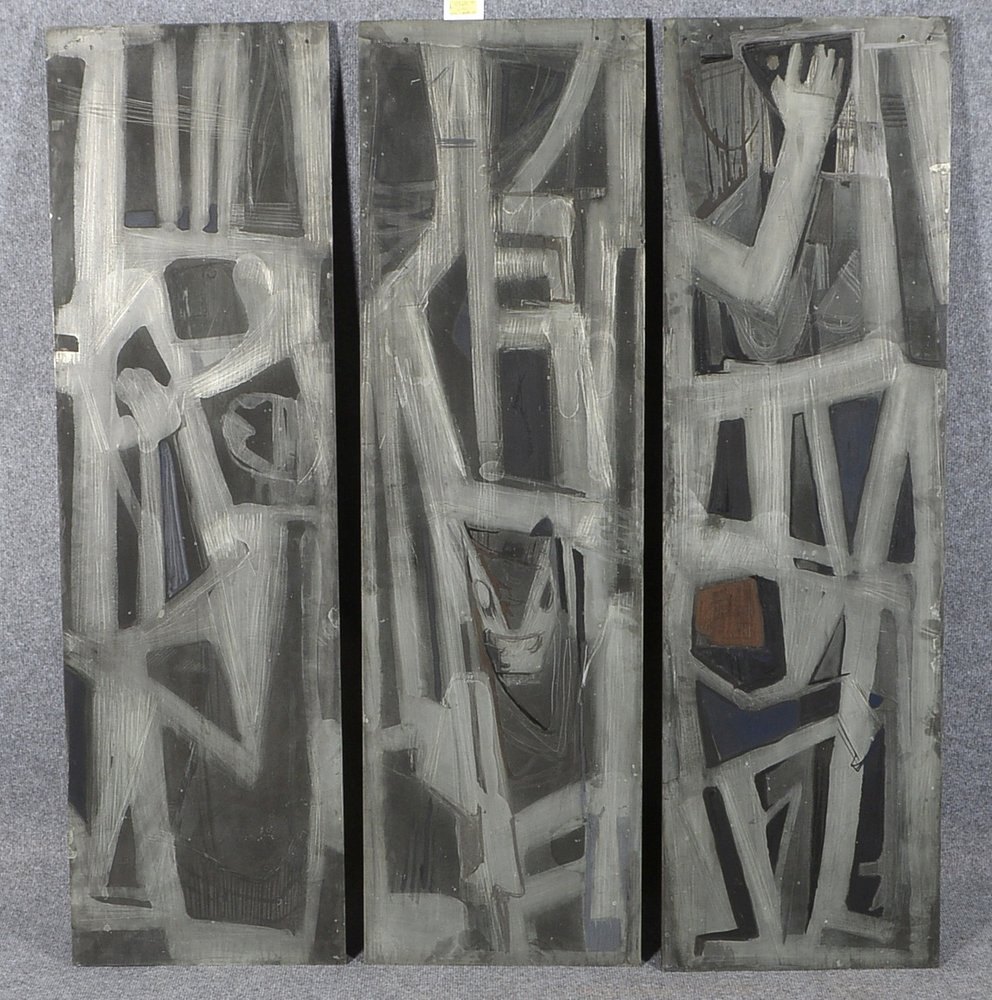 Schwarz, H., Triptychon, 'Fig. Kompos.', Mischtechn./Metall, unsign.; Maße 135 x 120 cm
