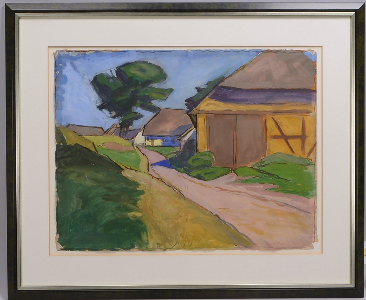 Freytag, Otto, 'Dorfstraße auf Amrum', Aquarell/Papier, sign./dat.; Rahmenmaße 71 x 86 cm