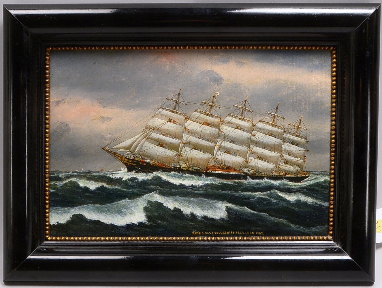 Kapitänsbild, 'Hamburger Fünfmast-Vollschiff 'Preußen'', Öl/Malpappe, unsign., bez.