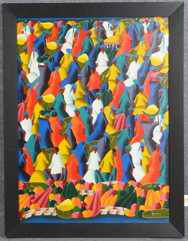 Abel (haitian. Künstler), 'Marktszene', Öl/Lw, unten li. sign.; Rahmenmaße 115 x 89 cm