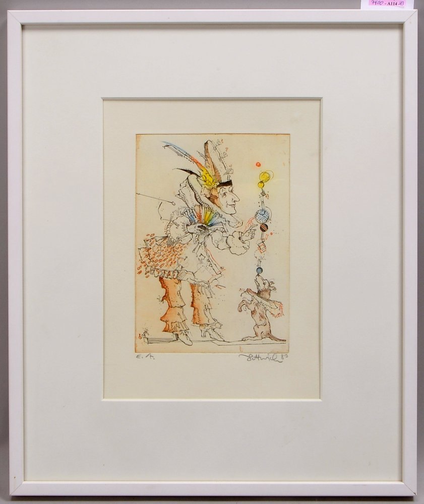 Dittrich, Simon, 'Jongleur', Farbrad., sign./dat. (19)'83', unter PP hinter Glas ger.