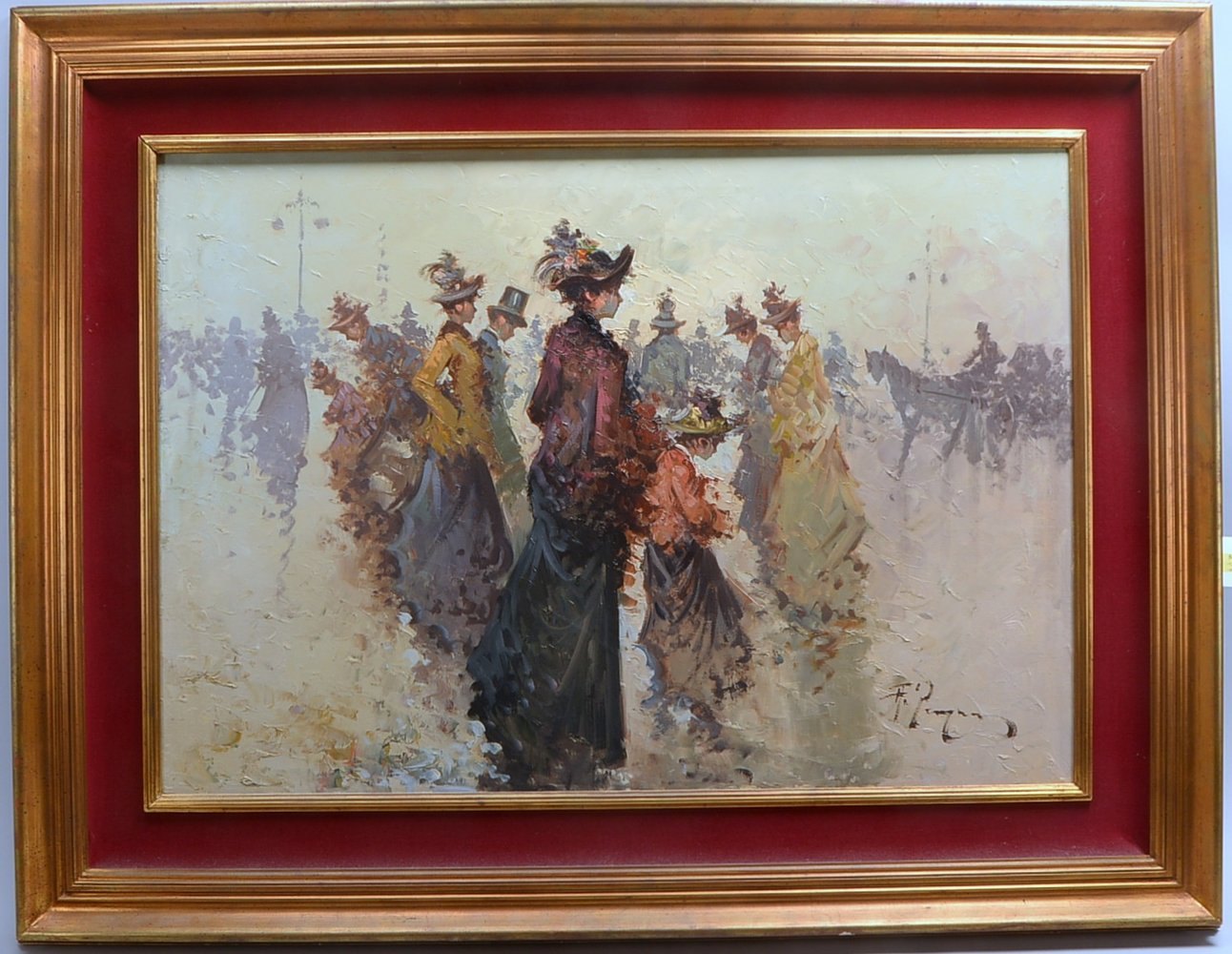Pecoraro, A., 'Straßenszene mit galanter Ges.', Öl/Lw, sign.; Rahmenmaße 103 x 132 cm