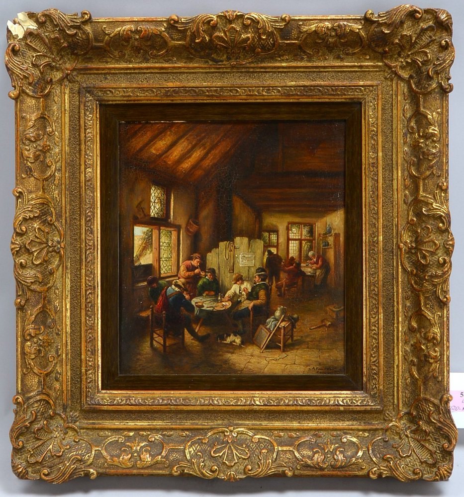 Erhardt, A.(?) nach Adriaen v. Ostade, 'Brödel in der Dorfschänke', Öl/Lw auf Kupferplatte