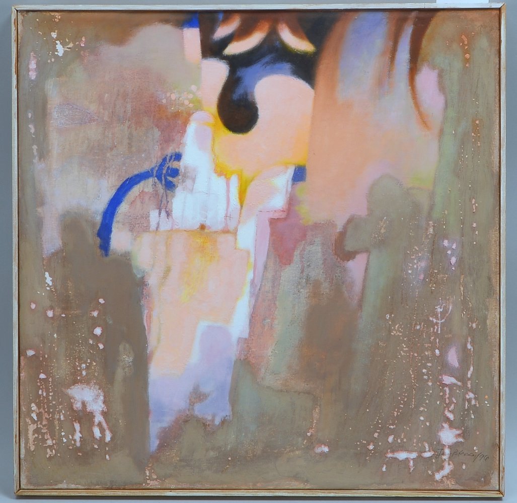 Petersen, Jens, 'Kontakt', Öl/Lw, verso sign., dat. (19)'92'/bet.; Rahmenmaße 51 x 51 cm