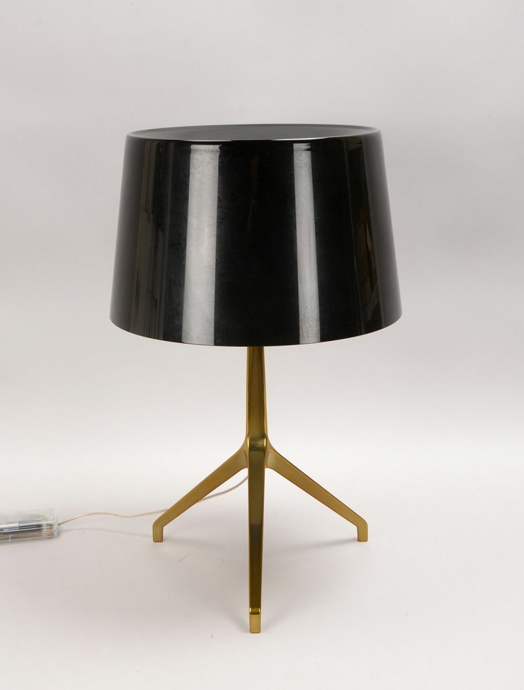 Designer-Tischleuchte, 'Lumiere XXL', bronz. Alufuß, schwarzer Glasschirm, dimmbar