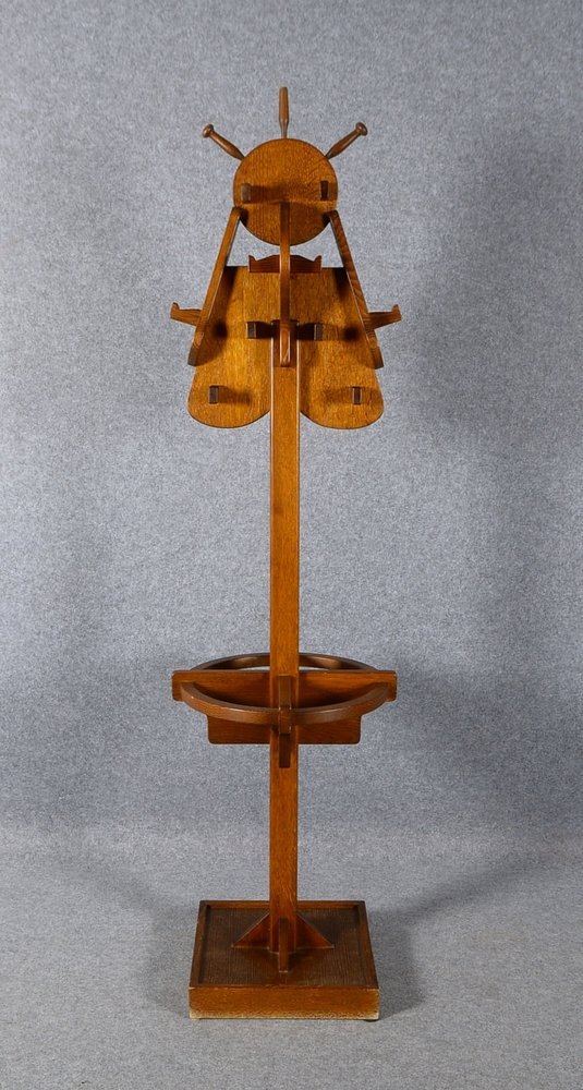 Hoetger, Bernhard, Garderobenständer, Eiche massiv, mit Schirmständer; Höhe 215 cm