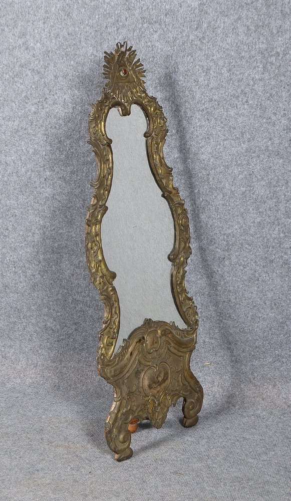 Antiker Stand-/Wandspiegel, barocke Metallrahmung, Steinbes. ('Auge d. Vorsehung')