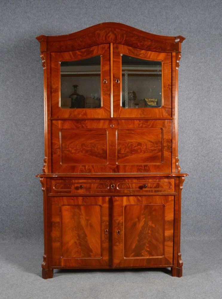 Aufsatzschrank, Mahagoni/Nadelholz, Korpus 2-türig/1-schübig, oben 2-türig/versp.