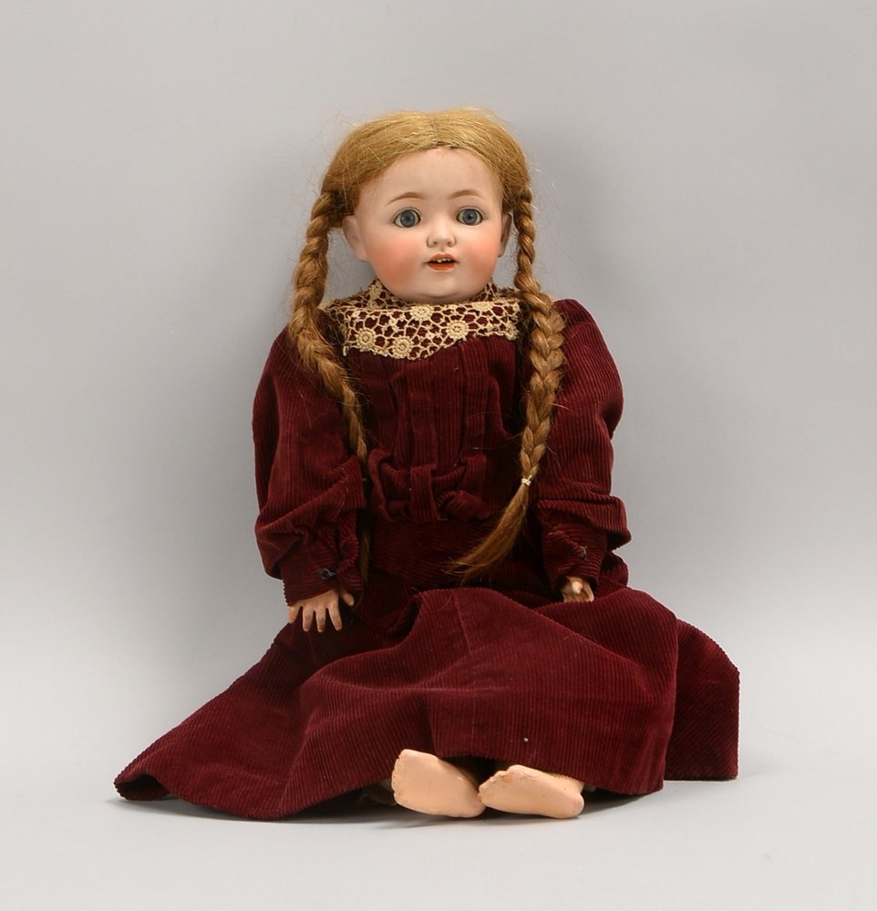 J.D. Kestner, Charakterpuppe 'Zopfmädchen', gem. 'J.D.K. 260', Porz.-Kopf/Holz-Komp.