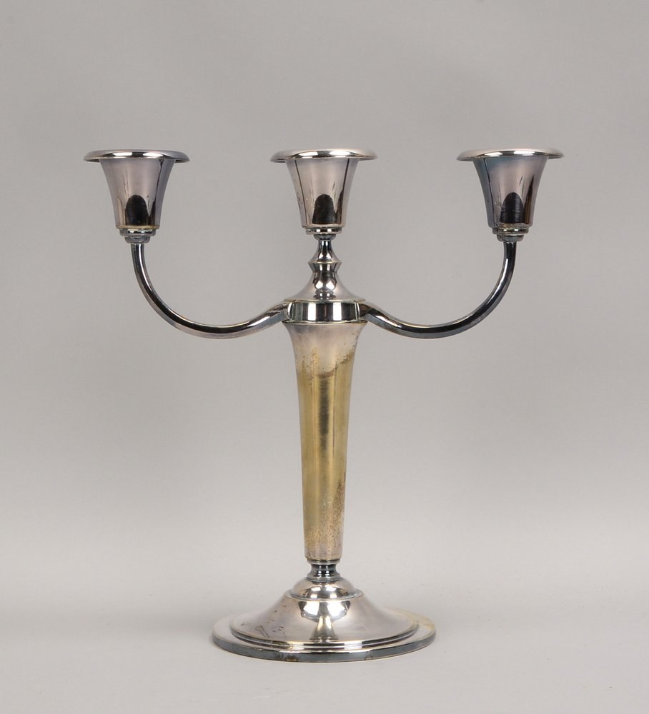 Tischleuchter, 3-flammig, versilbert; Höhe 35,5 cm