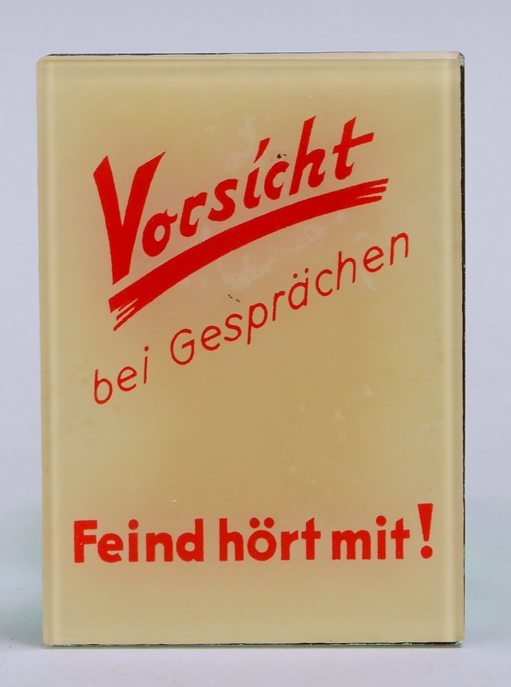 Histor. Sammlerstück ('D.R.' - II. WK), kl. Spionage-Warnspiegel, '... Feind hört mit!'
