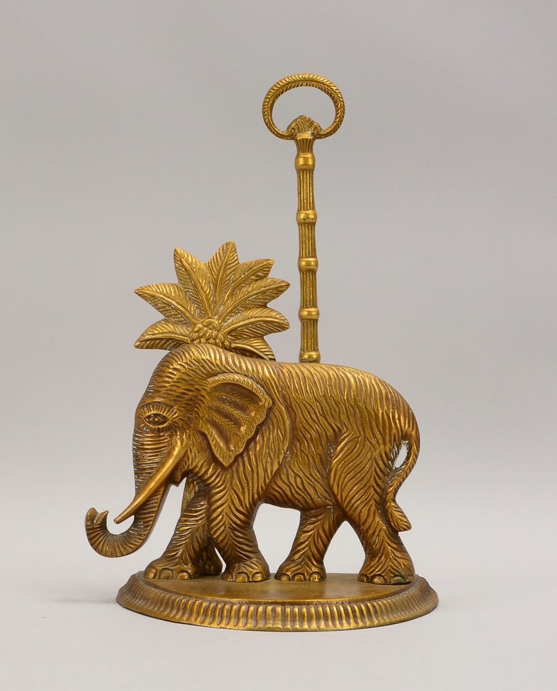 Figürl. Türstopper, Bronze, 'Elefant vor Palme', mit Tragegriff; Höhe 40 cm