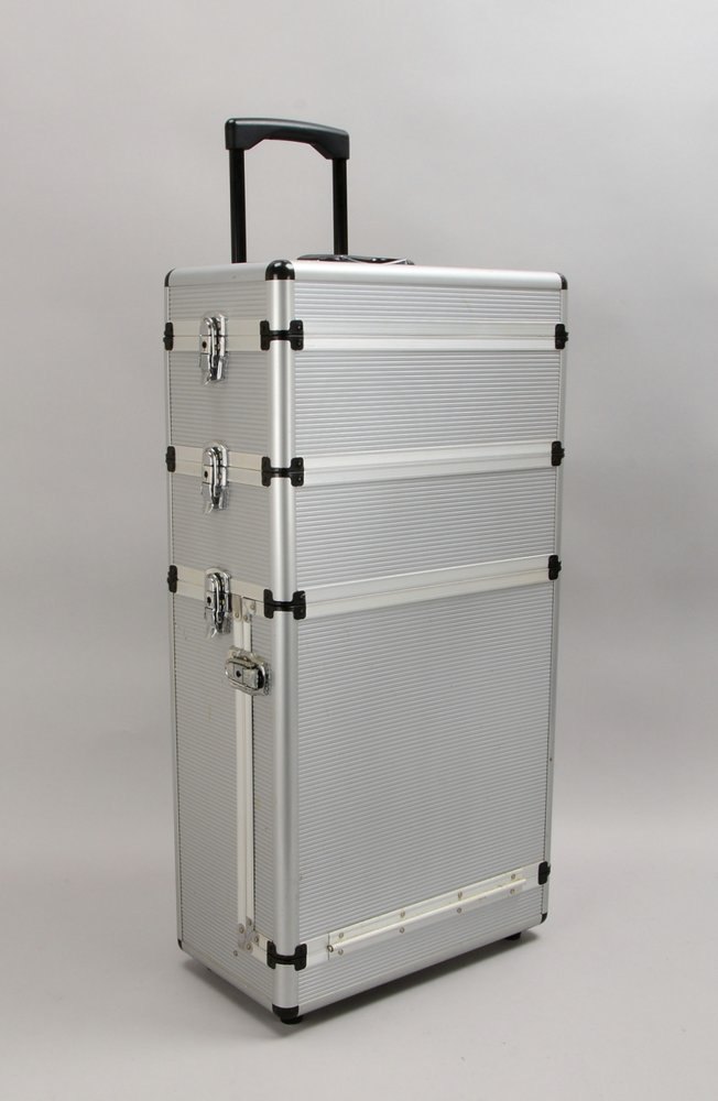 Friseur-/Kosmetikkoffer, Alu, 3-tlg. - 3x abnehmb. Aufsätze, auf Rollen; Maße 80 x 40 x 22 cm