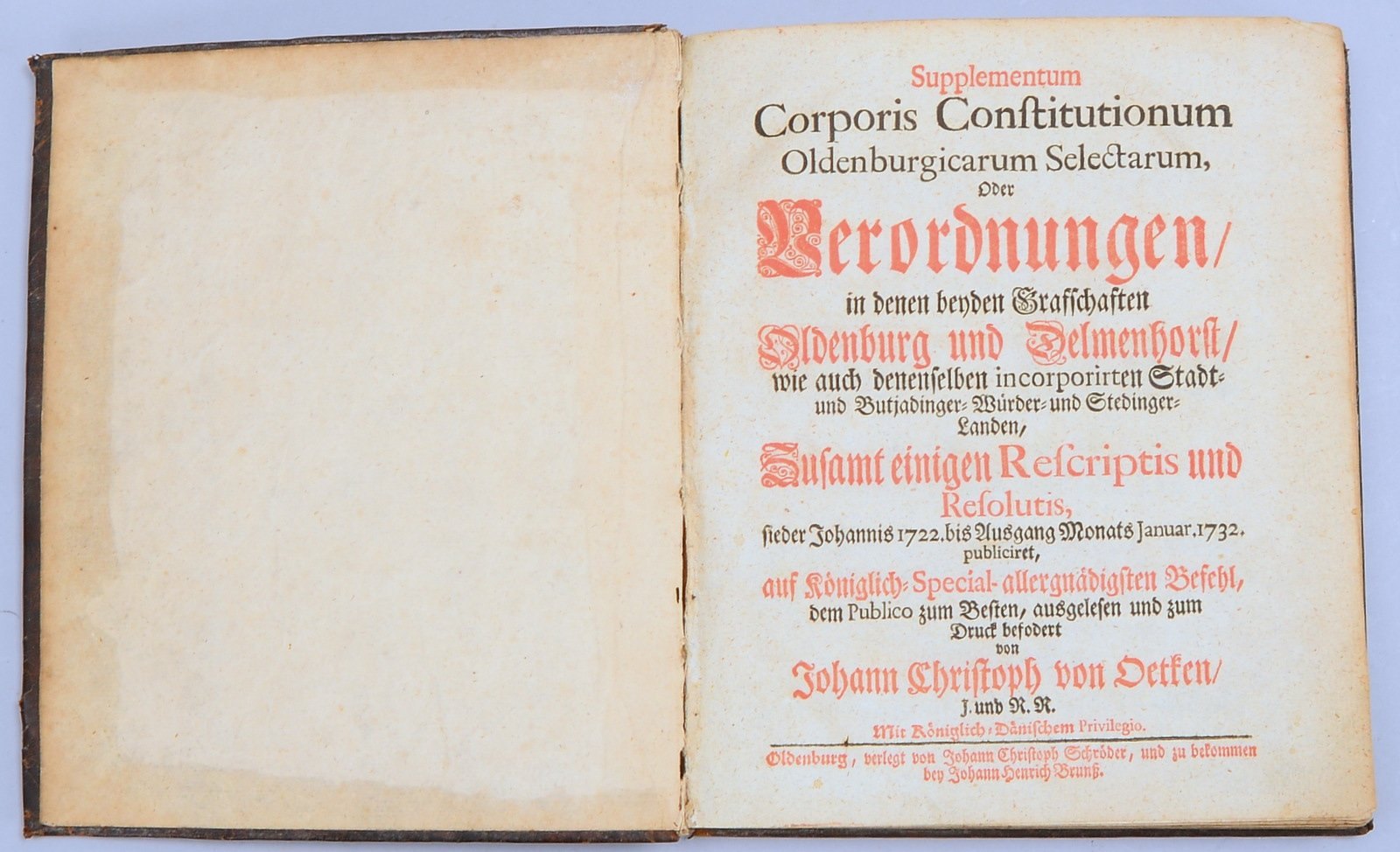 Oetken, J.C. (Hrsg.), 'Supplement. Corporis Constit. Oldenb. Selectarum' (1722-1732)