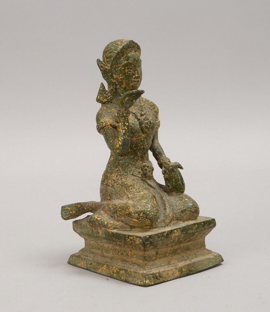 Bronzeskulptur (Burma), 'Sitzende Gottheit', feuerverg./grün patin., Hohlguss