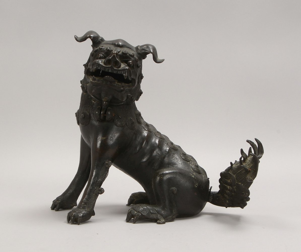 Figürl. Räuchergefäß (China), Bronze, 'Tempelhund' - Kopf als Deckel; Höhe 29 cm