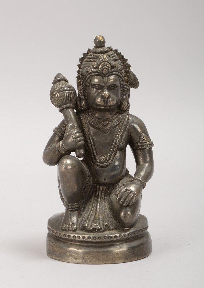 Kleine Bronzeskulptur (Indien), 'Buddha' in Affengestalt, Hohlguss-Figur; Höhe 13 cm