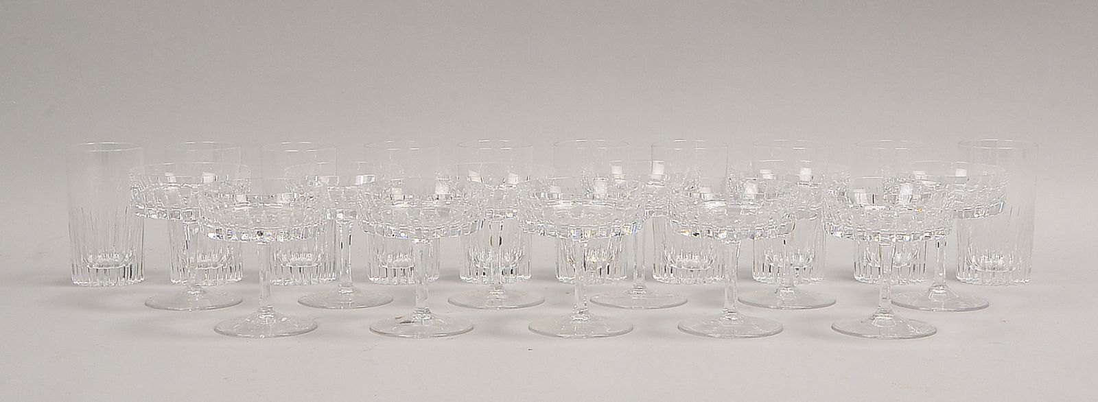 Zwiesel, kl. Tischglas-Konvolut, Bleikrist., handgeschl.: 11x Champ./10x Wasser