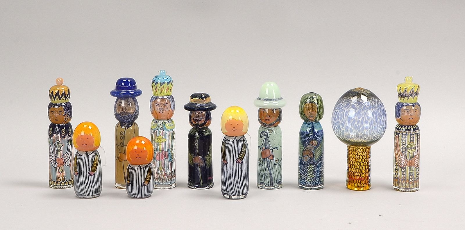 Walther Glas, 11 Glasfiguren, mundgebl., versch.-farbig unterf.; Höhe 7,5 cm - 15 cm