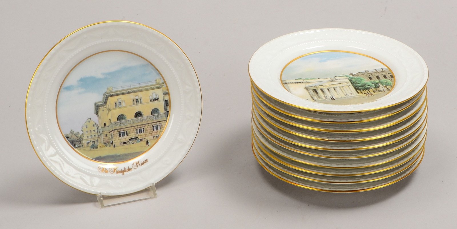 KPM Berlin, 11x Sammlerteller, Form 'Kurland', 'Berliner Ansichten'; Ø 15,5 cm