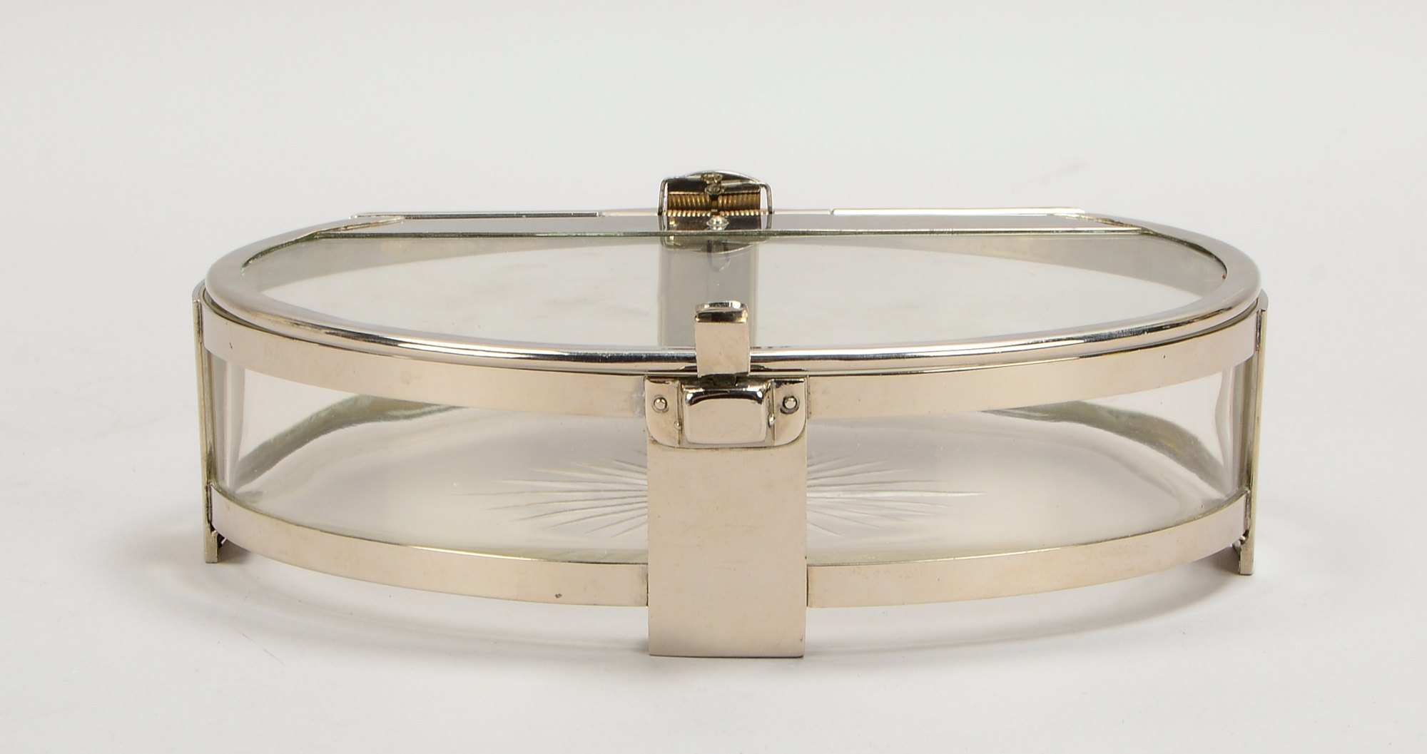 Konfekt-/Gebäckdose, Glas mit Stern beschl., Metallmontur/Silberauflage, mit Glasdeckel