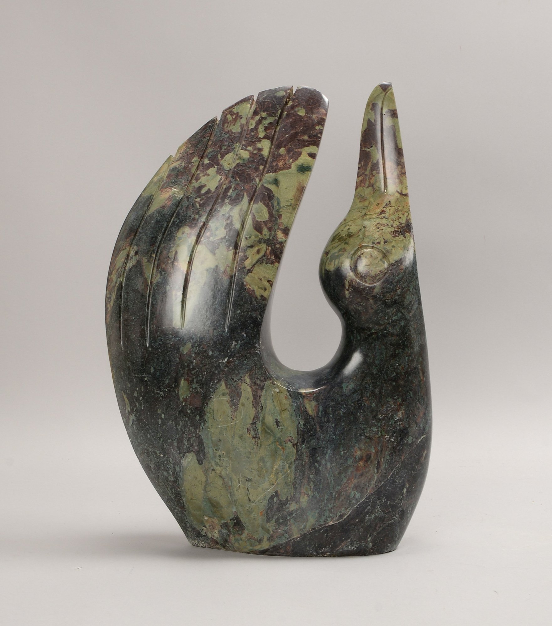Shona-Skulptur, 'Pelikan', stilis. Serpentinstein-Figur, sign., schwere Ausf.
