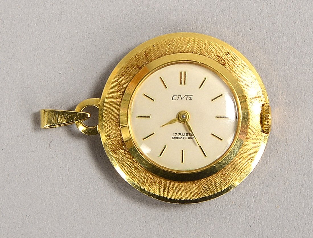 Damen-Taschenuhr, Civis, 585 GG-Geh., Handaufz. - läuft an; Ø 25 mm, Gew. 14,50 g