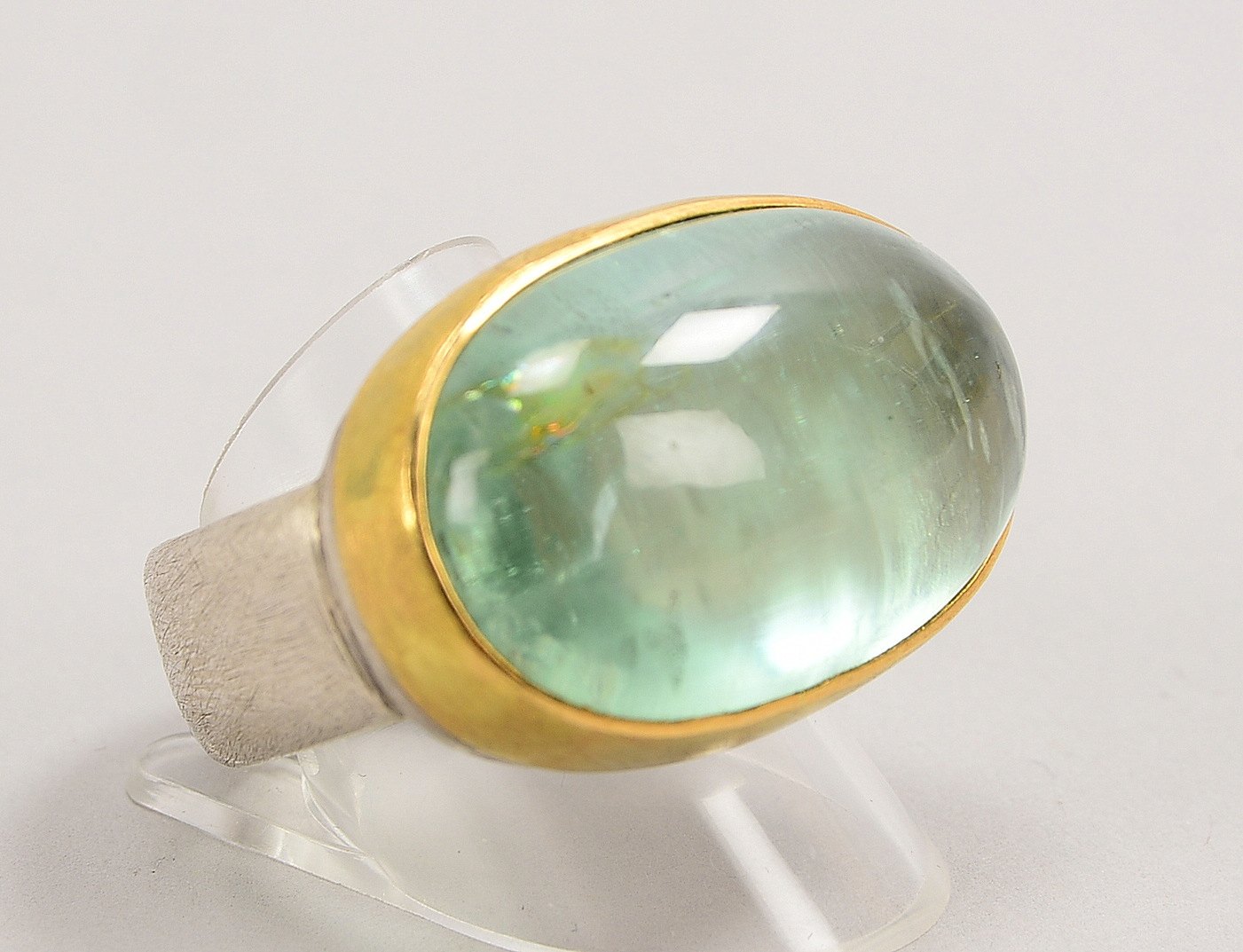 Lars Jensen, Designer-Ring, Gold/Silber, mit transparentem Beryll; RG 67/68, Gew. 32 g